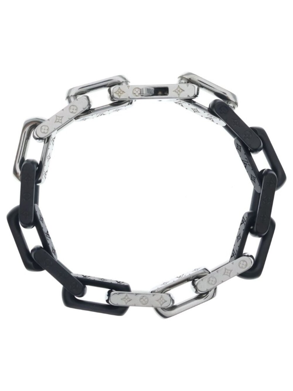 Louis Vuitton Monogram Chain Bracelet Black Silver Metal